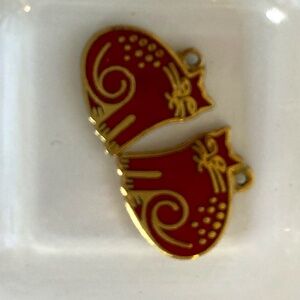 Laurel Burch Vintage Gold Plated Red Cat Earrings TIGRESS circa 1993 Stamped